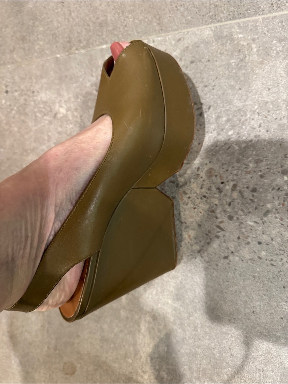 Robert Clergerie Olive Green Wedge Slingbacks